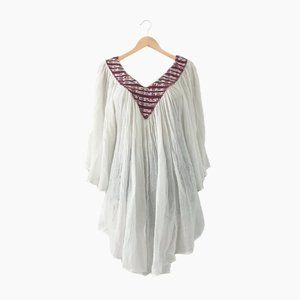 bohemian boho hippie handmade embroidered muslin cotton babydoll tunic blouse